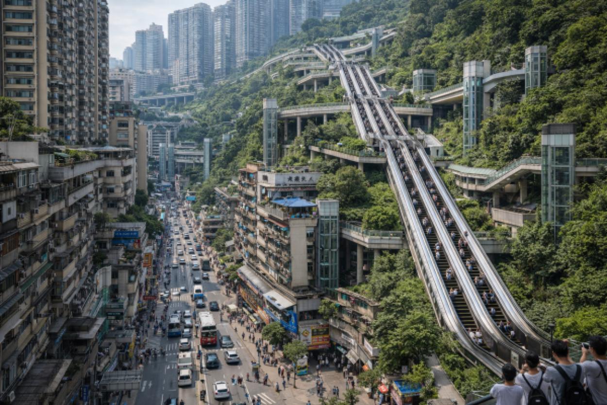 В Чунцине появился самый длинный уличный эскалатор в мире